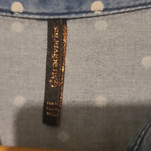 Blue Polka Dot Button-Up Shirt Denim Style - Picture 2 of 4